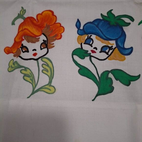 Vintage Fashion Manor Penn-Prest Pillowcases Set 42"x38" Floral Cartoon Faces - Picture 5 of 8